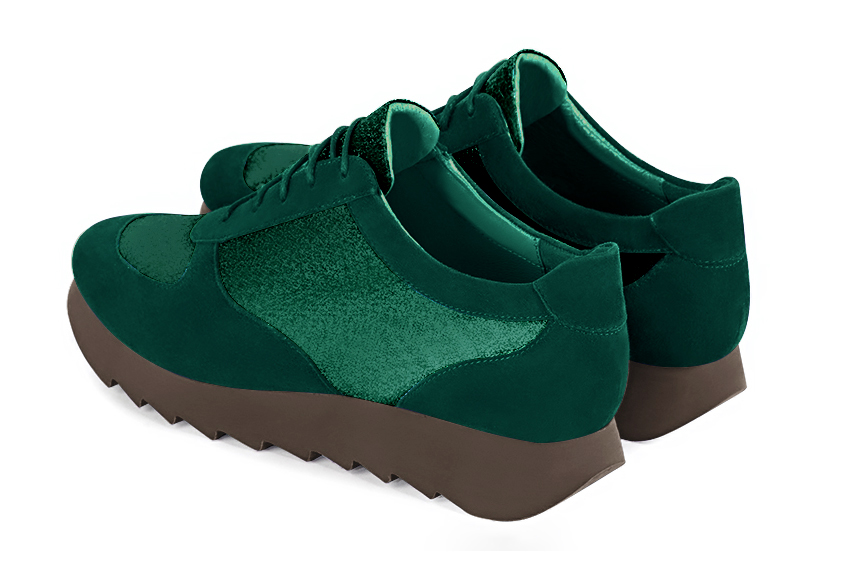 Forest green women's elegant sneakers. Round toe. Low rubber soles. Rear view - Florence KOOIJMAN
